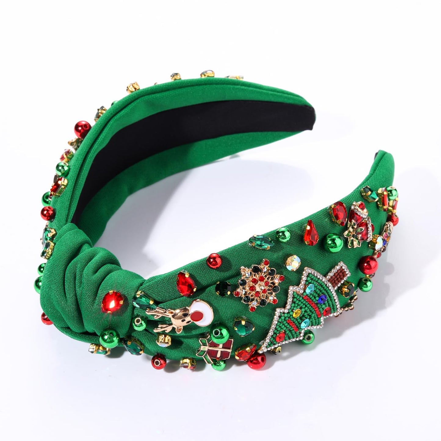 Christmas Headband for Women Reindeer Xmas Tree Headband Jeweled Crystal Pearl Knotted Headbands Wide Top Knot Holiday Headband Christmas Hair Accessories Holiday Outfits Gifts (Big Xmas Tree 3)