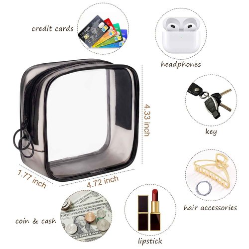 LYroo Black Small Makeup Bag Clear Mini Makeup Zipper Pouch Makeup Bag Small Cosmetic Bag for Purse Essentials Items Women Coin Purse Aesthetic Stuff(2 Pack)