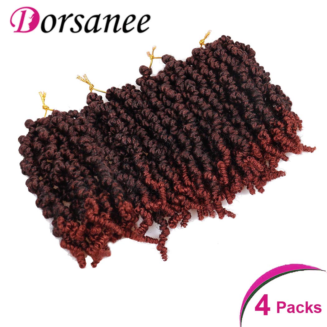 Dorsanee Pre-twisted Spring Twist Crochet Hair 8 Inch 4 Packs Short Curly Crochet Hair Pre Looped Crochet Braids Mini Passion Twists Fluffy Twist Synthetic Hair Extensions (8 Inch,T350#)