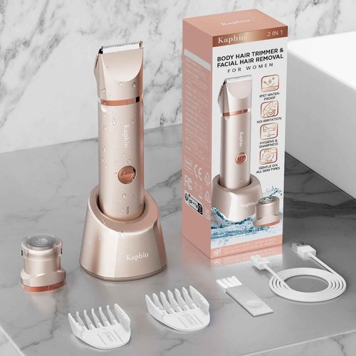 KAPHIO Bikini Trimmer for Women Pubic Hair: 2 in 1 Electric Razors for Women - Rechargeable Electric Shaver - IPX7 Waterproof Lady Shaver for Travel & Shower Use in Summer