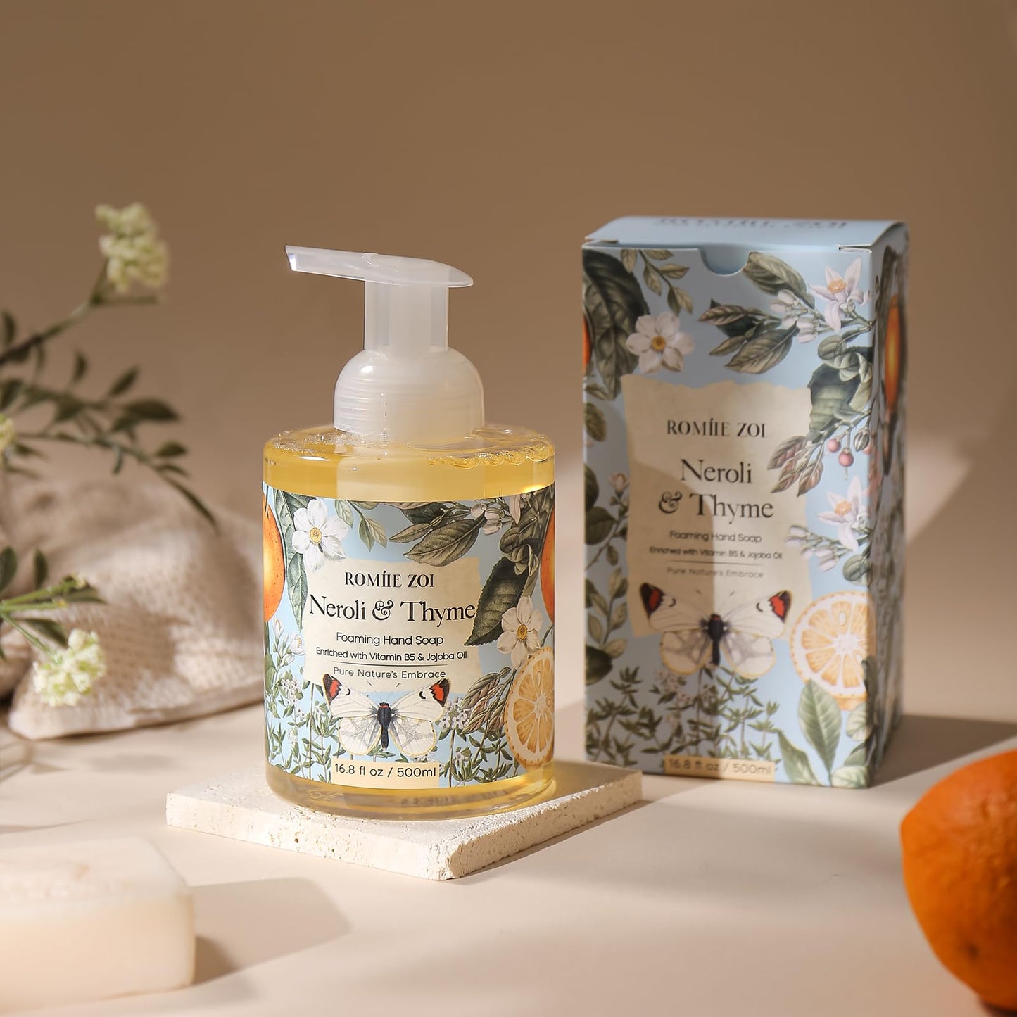 ROMIIE ZOI Foaming Hand Soap with Gift Box- Neroli & Thyme - Biodegradable Formula Moisture & Revitalize - 500 ml/ 16.8 fl oz