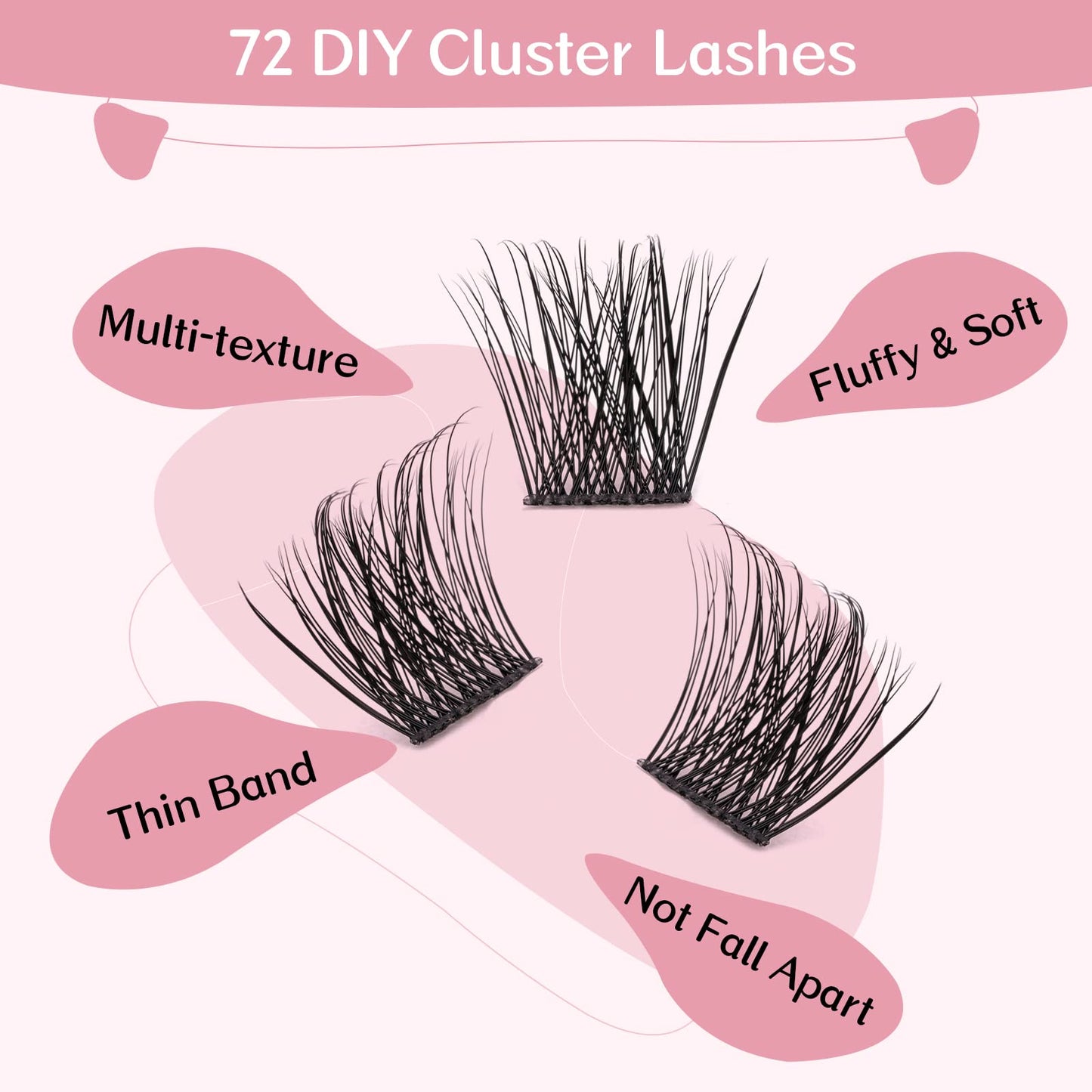 Cluster Lashes 72 Pcs Lash Clusters DIY Eyelash Extension Eyelash Clusters Individual Lashes D-8-16mix Thin Band Easy to Apply at home Lashes(First Glance,D-8-16mix)