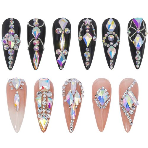 DZHILHMX Nail Rhinestones - 3D Multi Shape Size, AB Crystals, Beads, Flat Back, Gems Rhinestones, for Nail Art and DIY Decor