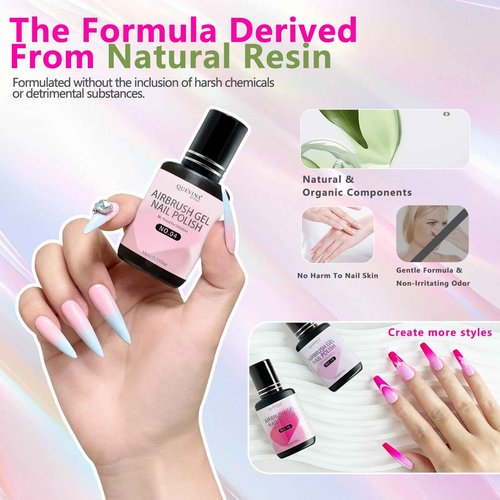 QUEVINA 16 Colors Airbrush Gel Nail Polish Set – Safe, Odorless Formula for Stunning Baby Boomer Nail Art – No Dilution Needed, Long-Lasting & Vibrant Shades 16X15ml