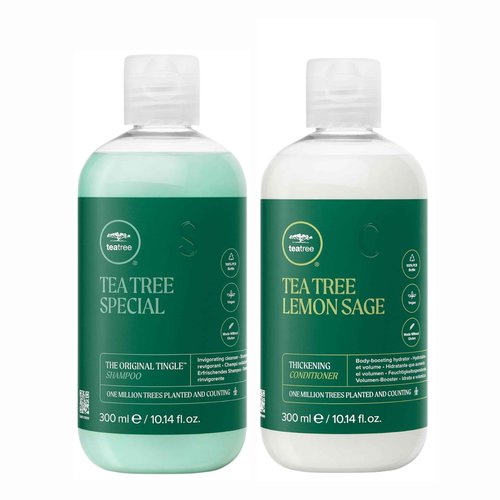 Tea Tree Special Shampoo + Lemon Sage Thickening Conditioner, Builds Body + Boosts Volume, For Fine Hair, 10.14 fl.oz.,Set
