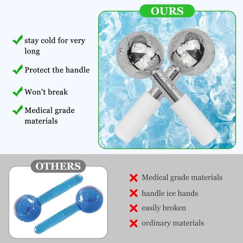 LazyGa Ice Globes for Face & Eyes - Unbreakless Stainless Steel Cryo Sticks Facial Massage Tools Cold Therapy Cooling Globes to Reduce Puffiness, Wrinkles, Dark Circles Spa & Esthetician Supplies