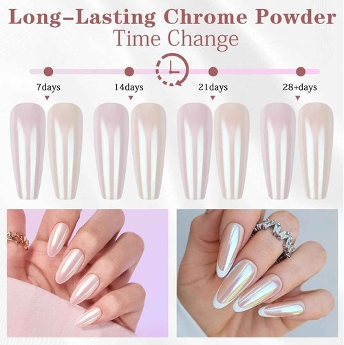 12 Pcs Chrome Nail Powder Kit - Black White Colors Gel Polish Mirror Metallic Effect Holographic Aurora Iridescent Pearlescent Manicure White Pearl Chrome Nail Powder for Nails DIY
