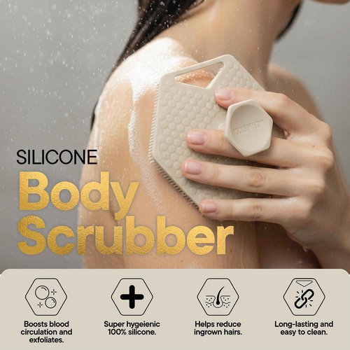 TOOLETRIES Body Scrubber 2.0 – Premium Silicone Scrubber for Cleaning, Exfoliating Your Skin – Extra Long Lather Boosting Bristles with Ergonomic Handle, Long-Lasting & Easy to Clean - Sand