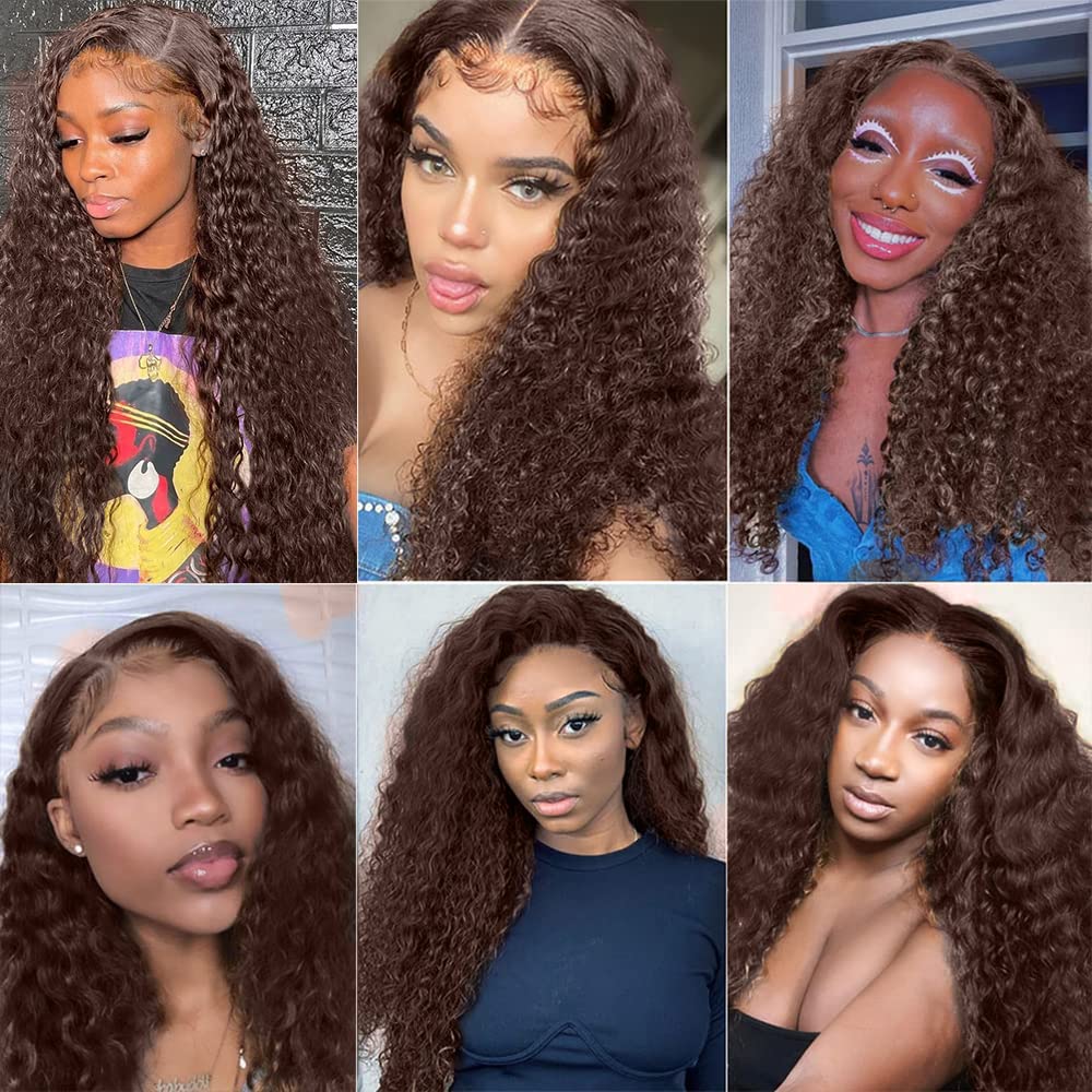 Dark Brown Kinky Curly Bundles Human Hair Color #4 Human Hair Bundles 8A Peruvian Virgin Hair 3 Bundles 20 22 24 Inch Brown Curly Bundles Hair Extensions for Women 300g