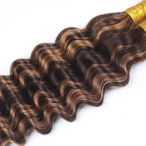 4/30 Freiuoke Human Braiding Hair Deep Wave Bulk Highlight No Weft Curly Braiding Hair Extensions for Boho Braids 16 16 16 Inch 150g/3 Bundles