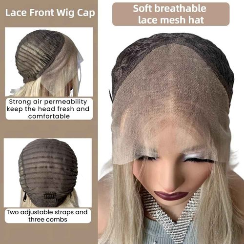 21AE Ombre Blonde Wigs for Black Women T4/613 Blonde Bob Hair Cut Dark Roots HD Transparent Lace Front Wigs with Baby Hair Pre plucked Silky Straight Japanese Synthetic Wigs