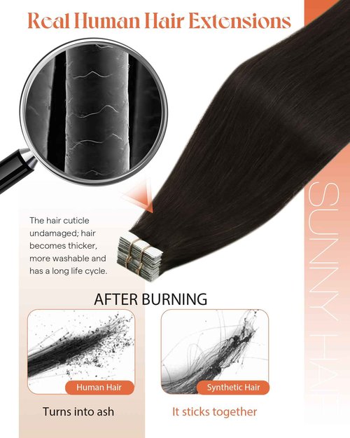 Sunny Hair Tape in Hair Extensions Real Human Hair Invisible Remy Hair Extensions Tape ins for Women Darkest Brown 22 inch 20Pcs 50G