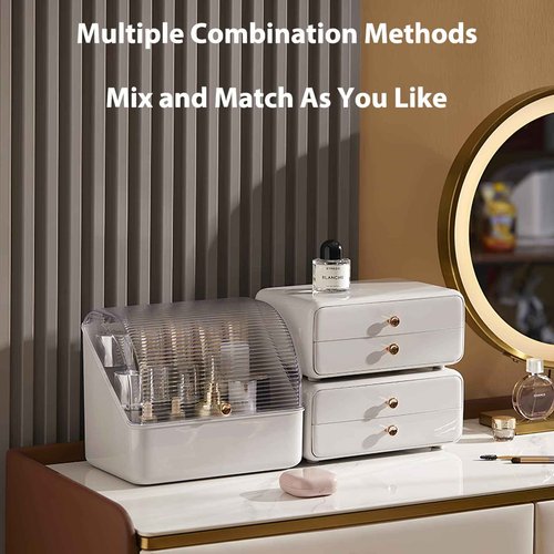 Aiabaleaft Makeup Organizer Cosmetics Makeup Storage Box Skincare Organizers Waterproof and Dustproof with Cover Cosmetic Display Case (Light Green C)