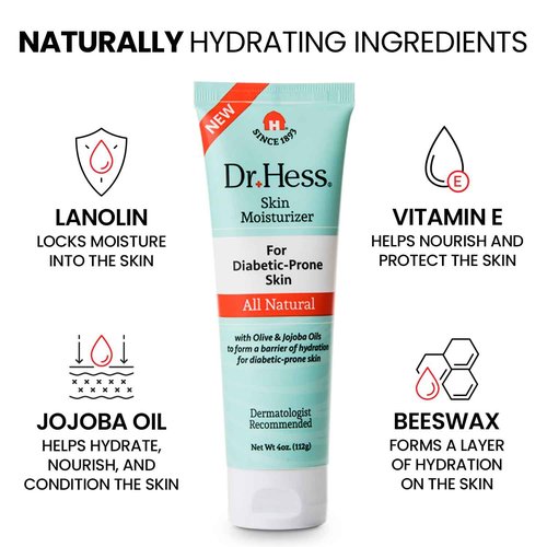 Dr. Hess Skin Moisturizer For Diabetic Prone Skin, Diabetic Skin Relief Moisturizing Body Lotion with Lanolin, Beeswax, Jojoba Oil & Olive Oil, Skin Moisturizer for Dry, 4oz - 3 Pack
