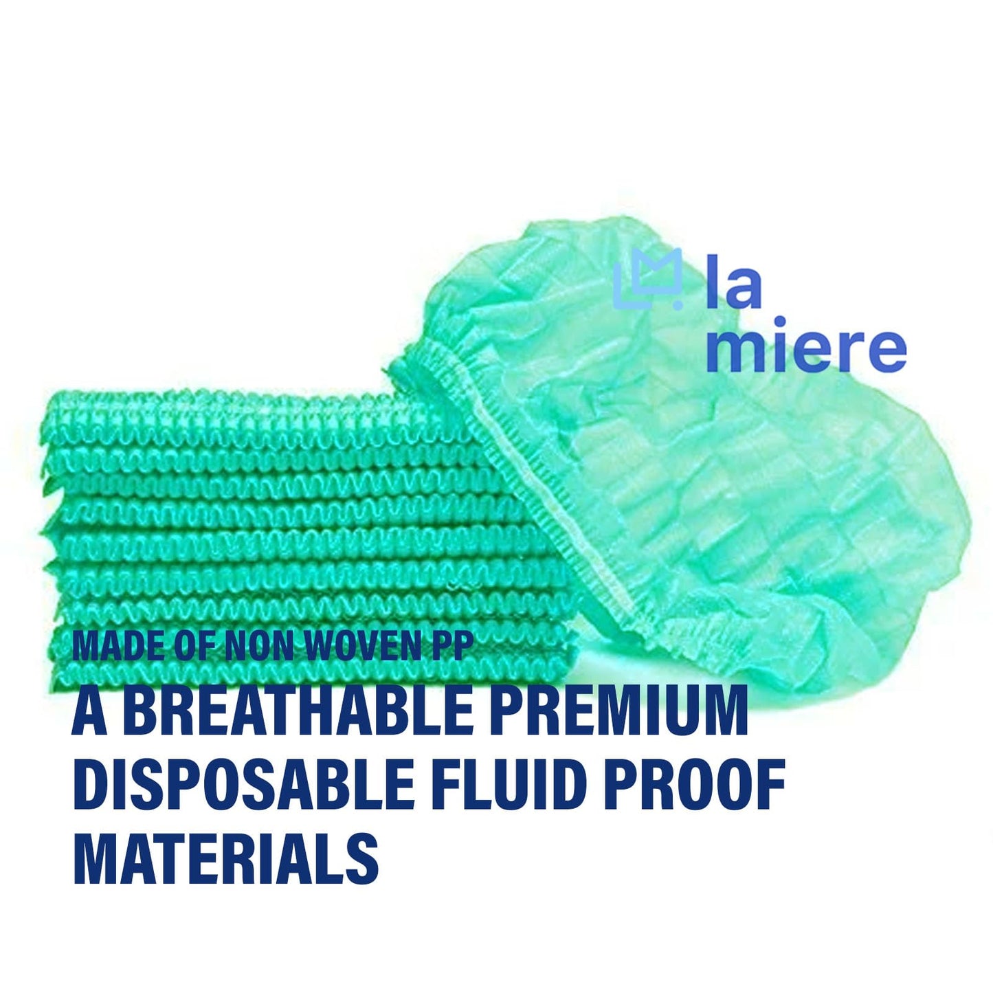 LA MIERE 100 Green Disposable Non-Woven Hairnets, Bouffant Caps, Protective Hair Head Covers, Hair Net, Surgical Cap, Medical Hair Covers, 21"