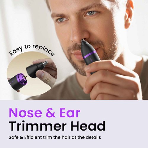 Groin & Body Hair Trimmer for Men - Electric Shaver for Pubic Hair, Chest, Legs - Ball Pubic Groomer, LED Light, Replaceable Ceramic Blade Heads, USB-C Recharge Dock, Waterproof Hygiene Razor, Purple