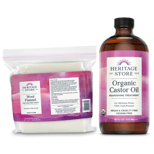 HERITAGE STORE Organic Castor Oil Pack Wrap Kit - Soothing Castor Oil Packs, Heat Compress for Abdomen, Joints, Overall Health