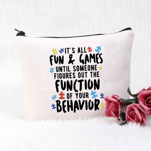 POFULL ABA Therapist Technician RBT BCBA Gift Behavior Therapist Gift Zipper Pouch Makeup Bag (IT'S ALL FUN AND GAMES bag)