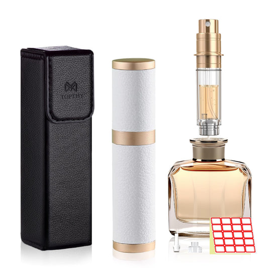 TOPTHY Perfume Travel Refillable Bottle Portable Cologne Sprayer Pocket Fragrance Atomizer 5ml with Leather Case for Men Women (White)