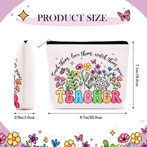 WINOWIMO Personalized Teacher Appreciation Gifts for Women, Thank You Graduation Gifts with Teacher Makeup Bag, Initial Cute Keychain, Teach Bracelets and Thank You Card (J)