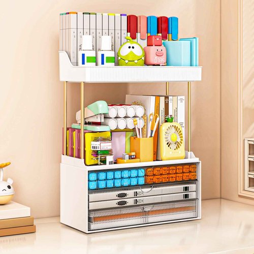 caktraie Bathroom Organizers and Storage - 3 Drawers 2 Tier Makeup Organizer, Cosmetic Storage Drawer for Dresser Countertop and Bathroom Vanity for Large Skincare, Perfume, Grey