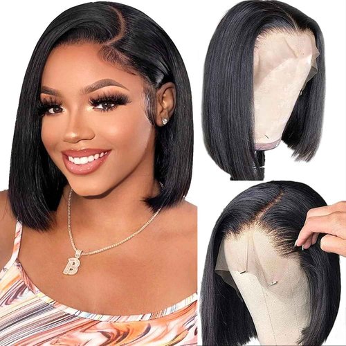 Smabuity Bob Wigs Human Hair 13x4 HD Lace Front Bob Wig Human Hair Short Straight Frontal Glueless Wigs for Black Women Pre Plucked with Baby Wig Side Part 180 Density 12 Inch D