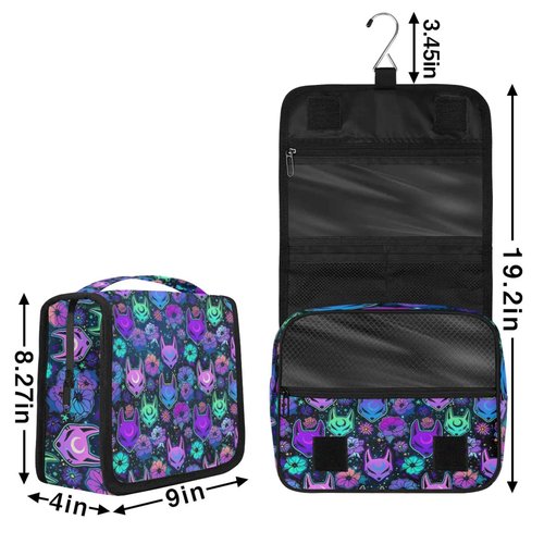 cfpolar Galaxy Purple Fox Travel Toiletry Bag with Hanging Hook, Waterproof Toiletries Travel Bag for Women Girls, Portable Make Up Bag Organizer, Hanging Case Cosmetics Bags for Bathroom