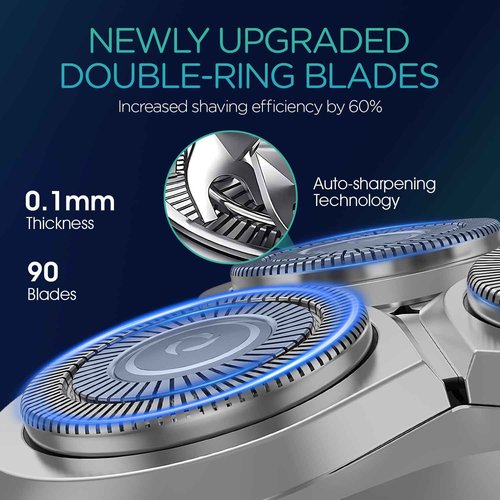 VOYOR Electric Razor for Men - 5D Floating Shavers for Men Magnetic Electric Shaver Rechargeable Face Shaver LED Display Wet Dry Shaving IPX6 Waterproof Mens Rotary Razor TX500 (Woodgrain)