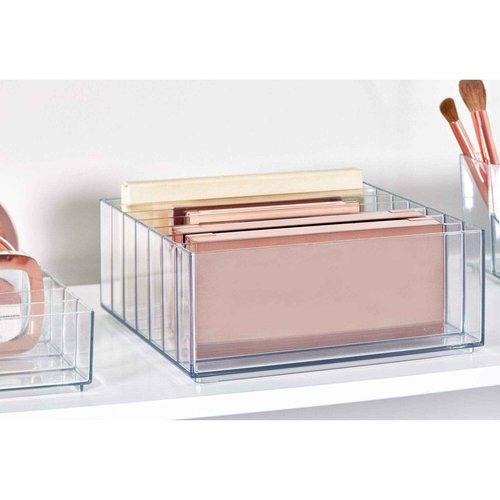 iDesign 42870 Clarity BPA-Free Plastic Divided Wide Makeup Palette Organizer, 8.1" x 8.1" x 3.7"