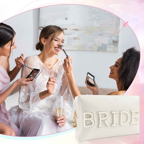 Kovewon Bridal Shower Gifts, Bride to Be Letter Makeup Bag with Pearl Rhinestone Fuzzy Bride Slippers Wedding Engagement Gifts for Her, Bachelorette gifts