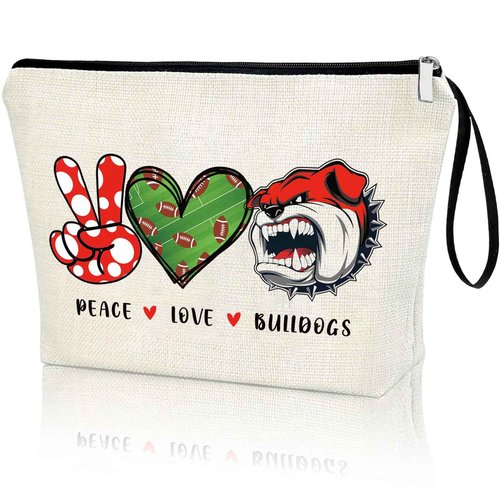 Virfuntaki Bulldogs Lover Gift Makeup Bag Gift for Bulldogs Lover Football Basketball Sports Gift Merch Bulldog Spirit Peace Love Bulldogs