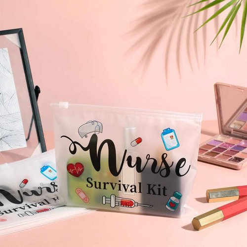Oudain 60 Pcs Nurse Survival Kit Bag Nursing Makeup Bags Multi Purpose Cosmetic Pouches for Girls Women Travel Supplies, 7.87 x 5.91 Inches(White)