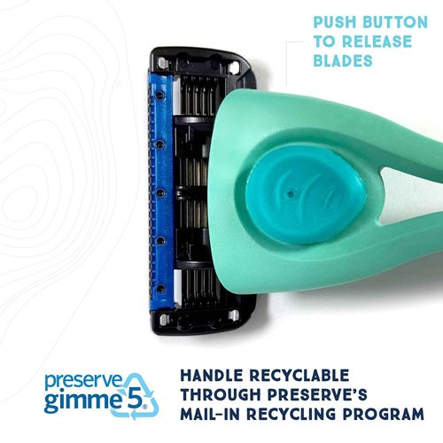 Preserve POPi Shave 5 Razor System Made with Recycled Ocean Plastic, Neptune Green - 5 Blade Razor with 4 Replacement Cartridges