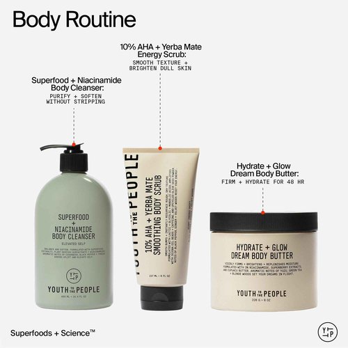 Youth To The People Superfood + Niacinamide Body Wash, Full Size (16.4 fl oz), Kale + Green Tea Cleanser with Nourishing Vitamins + Antioxidants, Improves Skin Texture + Dullness, Scented, Vegan