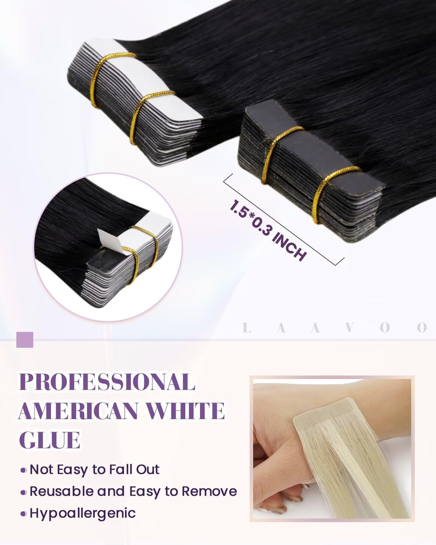 LaaVoo Black Tape in Hair Extensions Real Human Hair Tape in Extensions Human Hair 80g Tape ins Human Hair Extensions #1 Black 16 Inch Silky Soft 40 Pieces