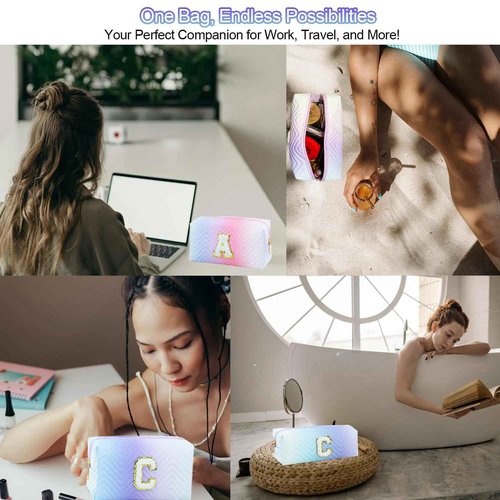 2-Pack Quilted Makeup Bag Set – Cute Cosmetic Pouch for Travel, Toiletries, Purse & Organizer – Large Small Zipper Makeup Bags, Personalized Initial Gift for Women, Teens, Girls, Pink M