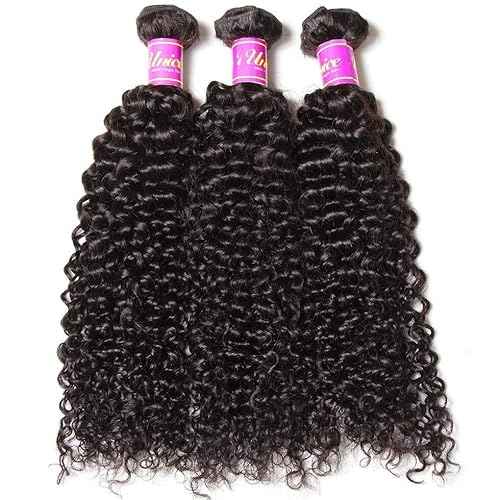 UNICE Human Hair Bundles Curly 12 14 16 inch 100% Unprocessed Malaysian Virgin Weave 3 Bundle Real Natural Black Human Hair Extensions 1B Natural Black Color for Women