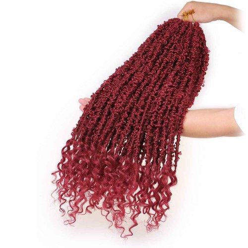 ZRQ Butterfly Locs Crochet Hair With Curly Ends 24 Inch 6Packs Burgundy Distressed Butterfly Faux Locs Pre looped Synthetic Goddess Soft Locs Hair Extensions for Women (24 Inch, bug#)