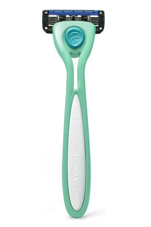 Preserve Shave 5 Five Blade Refillable Razor, Made from Recycled Materials, Neptune Green and Preserve Five Blade Replacement Cartridges for Preserve Shave Five Recycled Razor (4 Count) Bundle