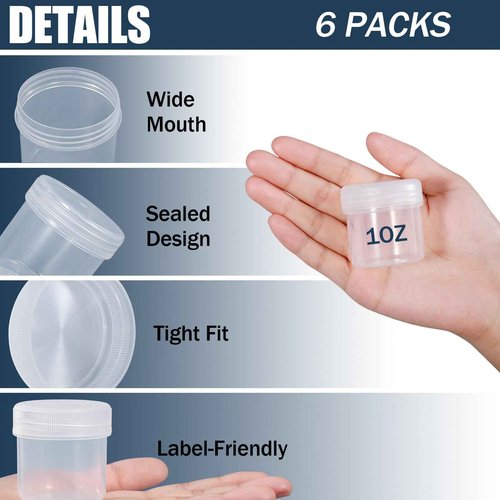 ASEVAT 6 Pack Airtight Plastic Jars, Leak-Proof Travel Size Jar | Refillable Cosmetic Containers for Creams, Lotions, TSA-Approved Clear Jars with Secure Lids (clear)
