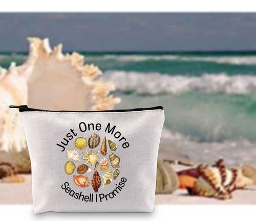 G2TUP Just One More Seashell I Promise Makeup Bag - Shelling Beach Cosmetic Bag for Seashells Lover and Beach Lover (White)