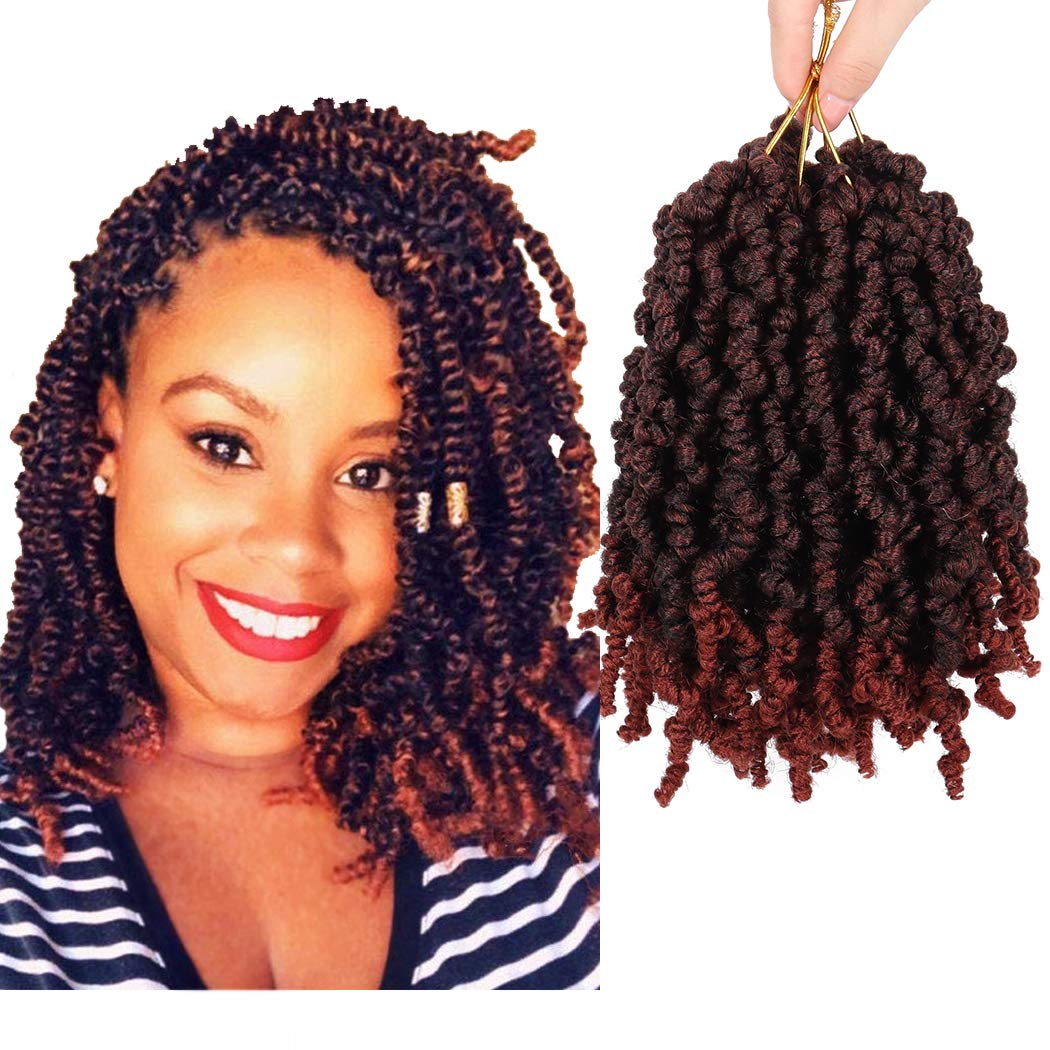 Dorsanee Pre-twisted Spring Twist Crochet Hair 8 Inch 4 Packs Short Curly Crochet Hair Pre Looped Crochet Braids Mini Passion Twists Fluffy Twist Synthetic Hair Extensions (8 Inch,T350#)