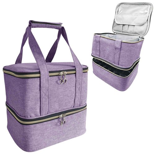 VVWAYSE Nail Polish Organizer and Nail Lamp Case, Nail Kit Organizer Holds 30 Bottles and Nail Lamp, Updated-slots, Weight Capacity with Handle, Heart Shaped Two-way Zipper (Purple)