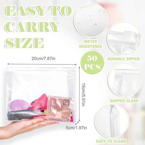 Xuniea 50 Pcs Mini Clear Makeup Bag Small Clear Zipper Pouch Travel Plastic Cosmetic Organizer Waterproof for Toiletries Swimsuit Bikini Bathing Suit(7.9'',Transparent)