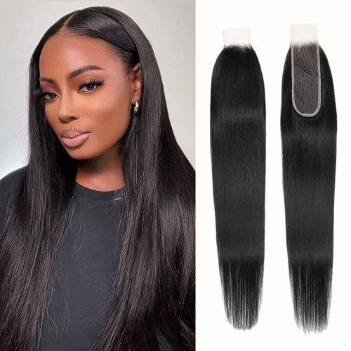 2x6 HD Lace Closure Straight Human Hair 16 Inch 2 by 6 HD Lace Closure 100% Brazilian Virgin Unprocessed Middle Part Human Hair Kim K Closure With Baby Hair Natural Color
