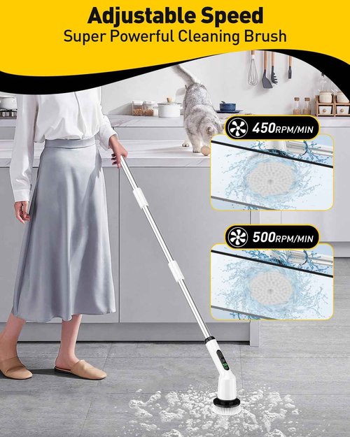 Electric Spin Scrubber for Cleaning Bathroom, Shower Scrubber Cordless Cleaning Brush with IPX7 Waterproof & 2 Speed,Cleaning Brush Cleaning Supplies for Shower Tub Kitchen Tile Toilet Silver