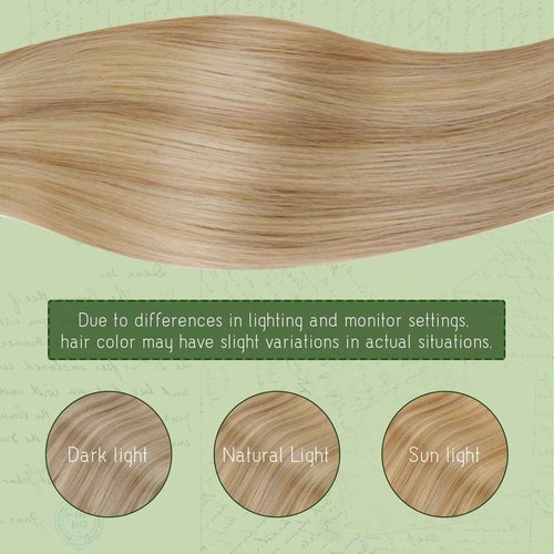 RUNATURE Blonde Clip in Hair Extensions Real Human Hair, Short Hair Extensions Clip Ins, Remy Human Hair Clip in Extensions, Natural Looking, 10 Inch 80g 7pcs #16P24 Golden Blonde Highlight