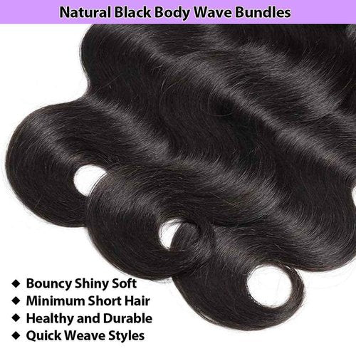 12A Body Wave Bundle Human Hair 22 Inch Bundles Human Hair 100% Unprocessed Brazilian Virgin Weave Bundles 1 Bundle Real Natural Black Wavy Thick Human Hair Extensions Quick Weave for Women