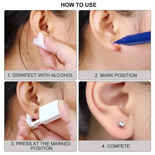 SLVIEKAE Ear Piercing Kit, Disposable Ear Piercing Gun with Preloaded Ear Stud, at Home Self Ear Piercing Gun Kit - 4mm CZ Earrings Stud