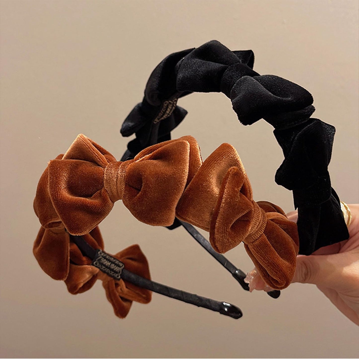 LSSwuoi Velvet Bow Headbands for Women Girls Hair Accessories Hairbands for Wedding Party Prom (coffee color)